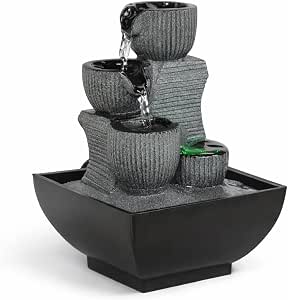 Fontaine d’Intérieur Kini Cascade Zen Relaxante avec Lumière LED Coloré 18 cm