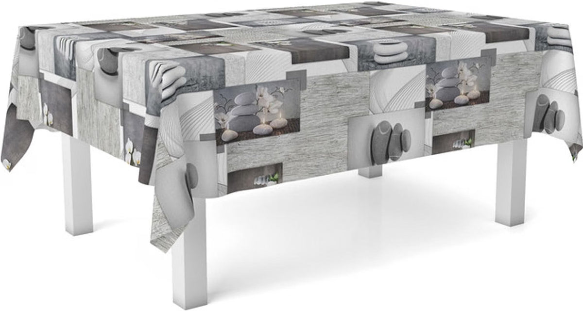 Nappe Toile cirée Lavable rectangulaire 100x140 cm Zen Pierres