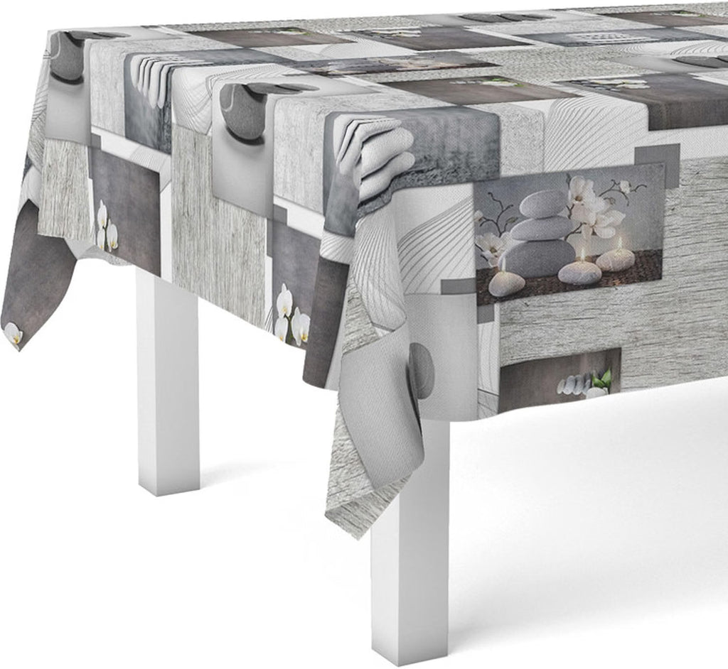 Nappe Toile cirée Lavable rectangulaire 100x140 cm Zen Pierres
