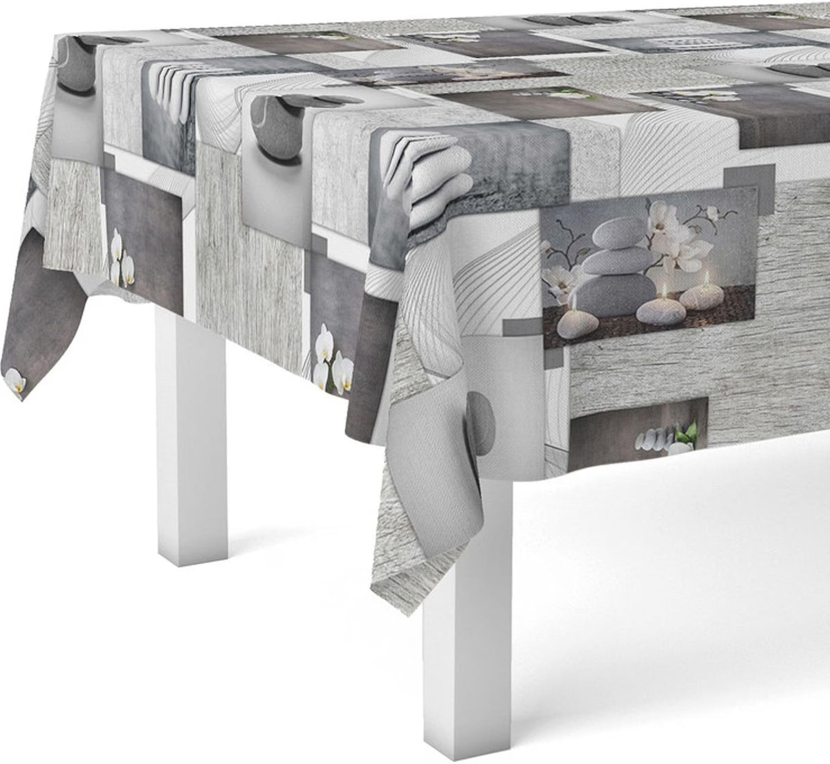 Nappe Toile cirée Lavable rectangulaire 100x140 cm Zen Pierres