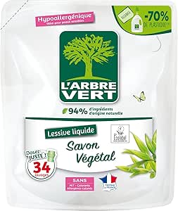 recharge L'Arbre Vert Recharge Lessive Ecolabel Savon Végétal - Hypoallergénique - 34 Lavages
