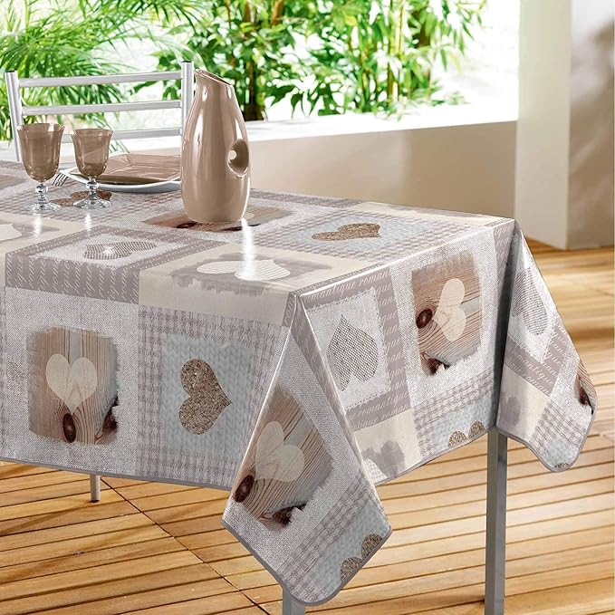 Nappe Rectangle (140 x 240 cm) Cosy Coeur Naturel, PVC Imprimé