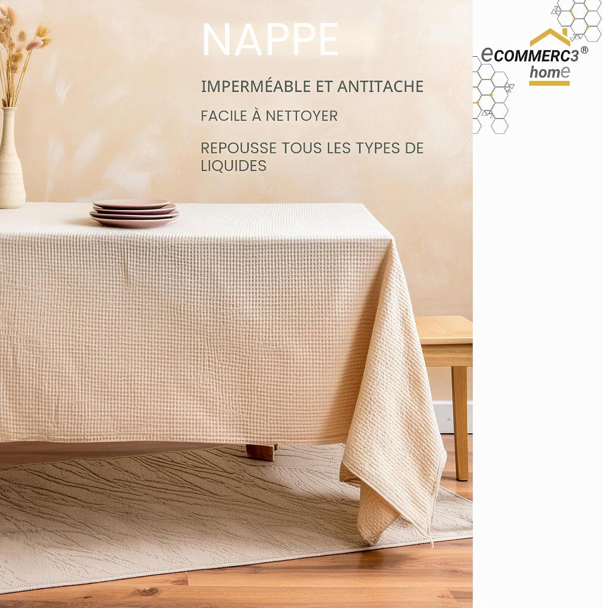 Nappe Toile cirée Lavable rectangulaire 100x140 cm Zen Pierres